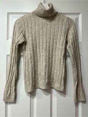 Mango Cream Cable-Knit Turtleneck Sweater